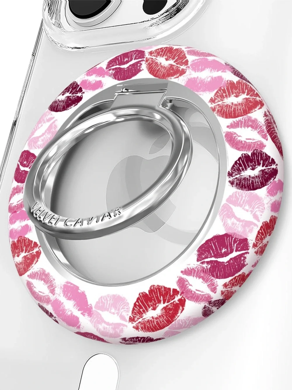 Velvet Caviar Pink lips phone case with matching MagSafe ring